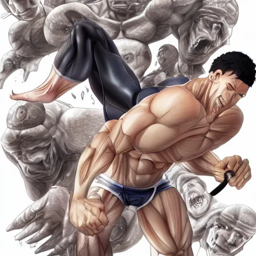 Image similar to a crawling mountain of muscles, highly detailed, anime, award winning pictures, by studio mappa, by studio wit