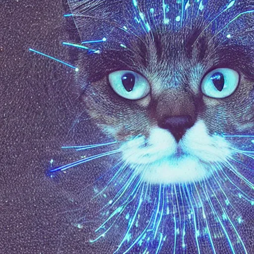 Image similar to photo of a cat with fibre optic cable for fur