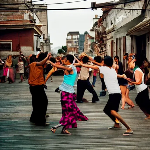 Image similar to panting of people dancing on roof