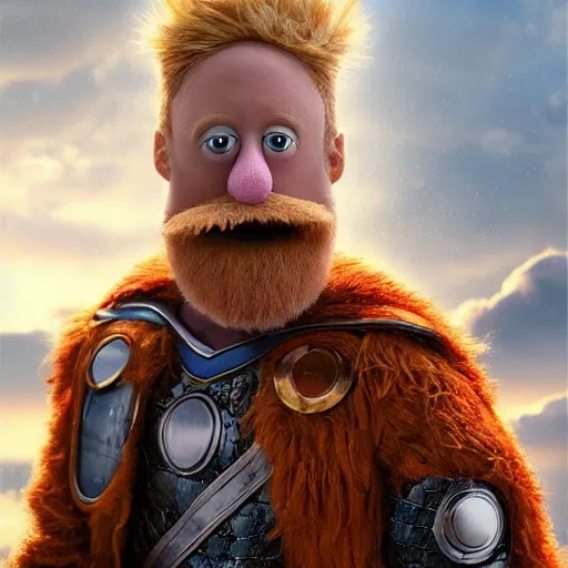 Image similar to stunning award winning hyperrealistic hdr 8 k highly detailed digital painting, trending on artstation of beaker from the muppets as thor