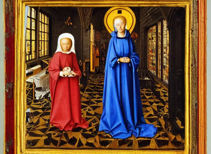 Prompt: saint mary in the style of jan van eyck, 15th century