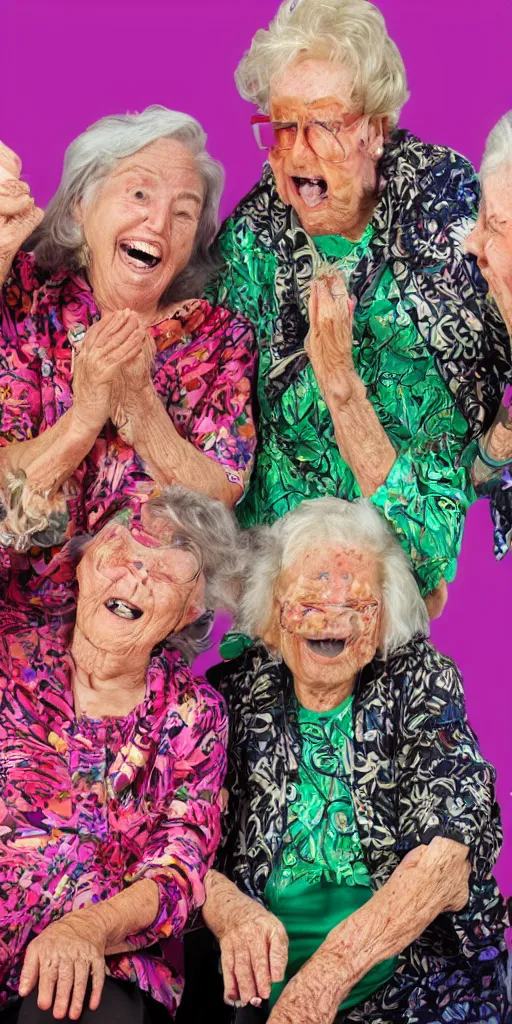 Image similar to laughing grandmas on psychedelics in the house