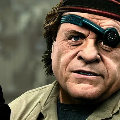 Image similar to danny devito as solid snake in metal gear solid