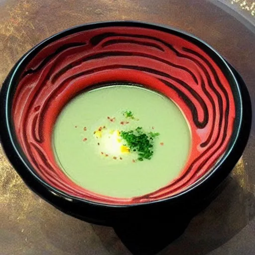 Prompt: bowl of soup that is a portal to another dimension