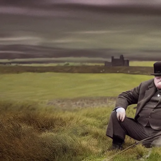 Image similar to Churchill conquers Northern Ireland, hyper realistic, 8k, cinematic