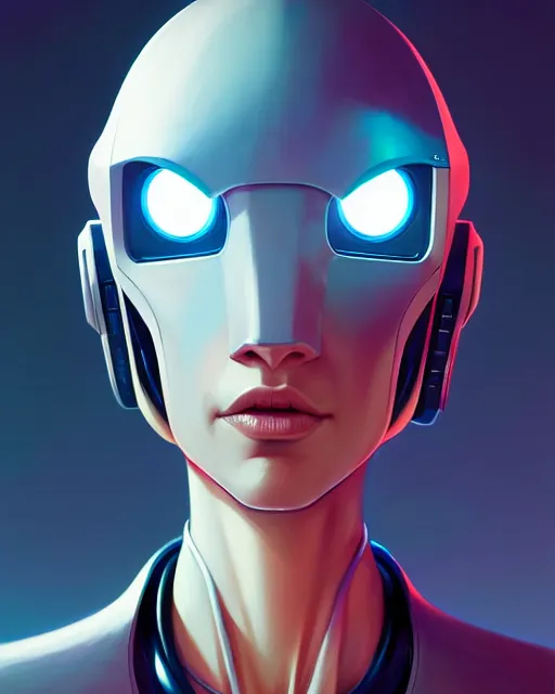 Image similar to hyper - realistic portrait of a sleek and futuristic robot, celshading, sharp focus, intricate, detailed, rhads, andreas rocha, makoto shinkai, lois van baarle, ilya kuvshinov, greg rutkowski, dynamic lighting, grunge aesthetic, 4 k