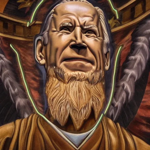 Prompt: a church mural depicting joe biden as a god, 4 k, highly detailed, painted by michelangelo
