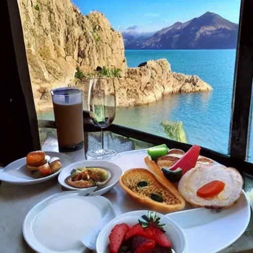 Image similar to beautiful breakfast with beautiful stunning view