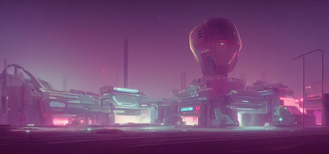 Image similar to futuristic abandoned cyberpunk brutalist power station at night, ray tracing, sci - fi, galaxy sky, digital art by beeple and simon stalenhag