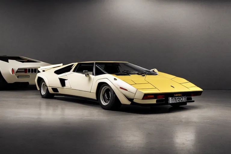 Prompt: new vehicle, wide body, intricate, elegant, highly detailed, smooth, sharp focus, art style from Lamborghini Countach 1980 and Corvette C 1969