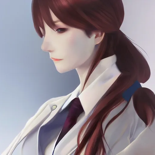 Image similar to kurisu makise, elegant, ultra highly detailed, digital painting, smooth, sharp focus, artstation, top-down shot, art by Ina Wong