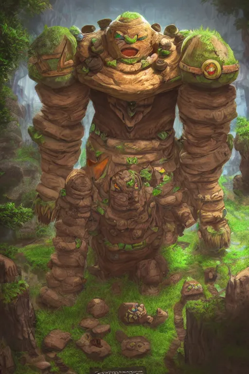 Image similar to zelda fantasy art giant golem troll wood rock greeble gemstone, global illumination ray tracing hdr fanart arstation by sung choi and eric pfeiffer and gabriel garza and casper konefal