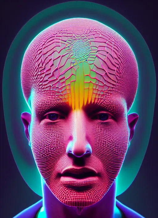 Prompt: highly detailed hyperreal vfx portrait of a 3 d human head made of speakers. polyphonic prismatic joy & ecstasy, vibrant vibrations, pulse projections, sonic love, ornate, hyperrealistic, octane render, inspired by james jean, okuda sam miguel, android jones, beeple, frostbite 3 engine