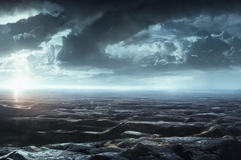 Prompt: a cinematic wide - angle photograph of a vast serene landscape, beautiful lighting, high depth, ultra realistic, artistic, by zack snyder and john harris