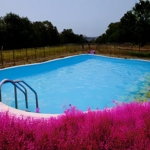 Image similar to swimming pool in the middle of a land of flowers