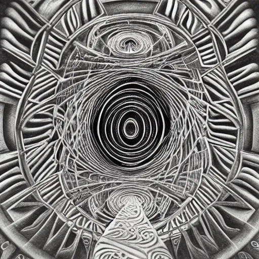 Prompt: golden ratio, perfection, intricate, sublime, heavenly, doorway, detailed, pencil art, spirals, astronaut opening door that shows the universe illustrated by davinci