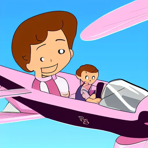 Image similar to Rose Quartz from Steven Universe flying with a handsome brunette pilot, cessna glider plane, cartoon style,