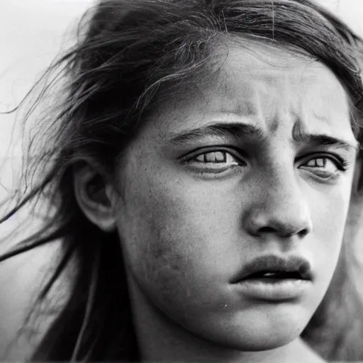 Image similar to a candid extreme closeup portrait of an expressive face of a very surprised young woman by annie leibovitz