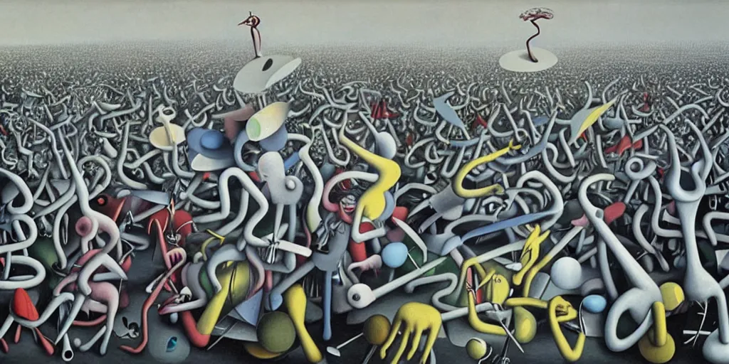 Image similar to disease decimating a global population, animals ruling the world, detailed surrealist painting by yves tanguy