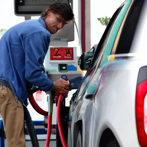 Prompt: monkey filling up his car at the gas station