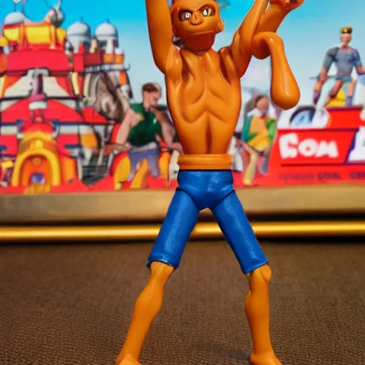 Image similar to toy called Stretch Armstrong fighting an Indian man, life size, fighting a small Indian man, golden hour, award winning,