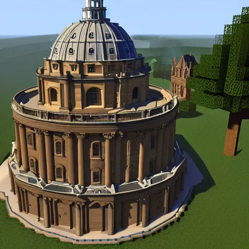 Prompt: radcliffe camera made in minecraft, full view
