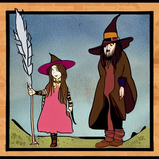 Image similar to a wizard and a witch, in the style of steven rhodes