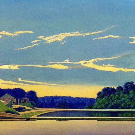 Image similar to a beautiful painting of Columbus Ohio Scioto river by Rockwell Kent