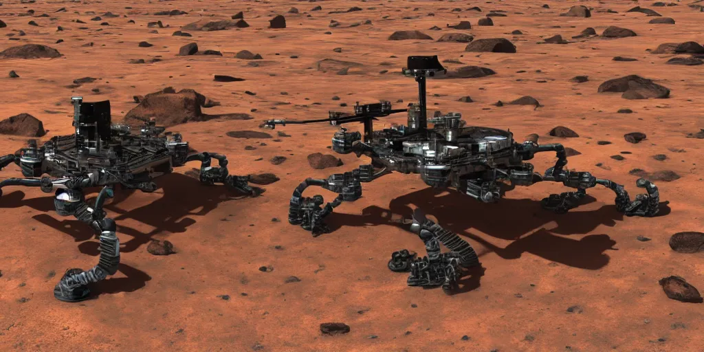 Prompt: photo of cybermorphic robotic drone spider mars exploration industrial design