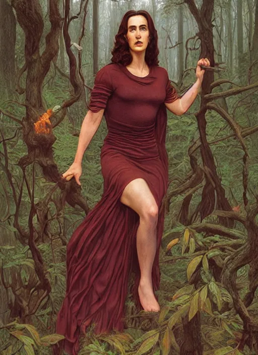 Image similar to portrait of jennifer connelly in woods looking for her friends, twin peaks poster art, from scene from twin peaks, by michael whelan, rossetti bouguereau, artgerm, retro, nostalgic, old fashioned