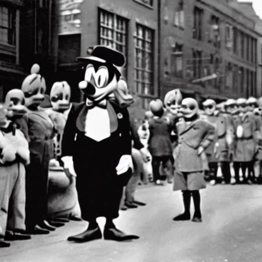 Image similar to historic colorized photograph of donald duck at a nazi parade in 1 9 3 6