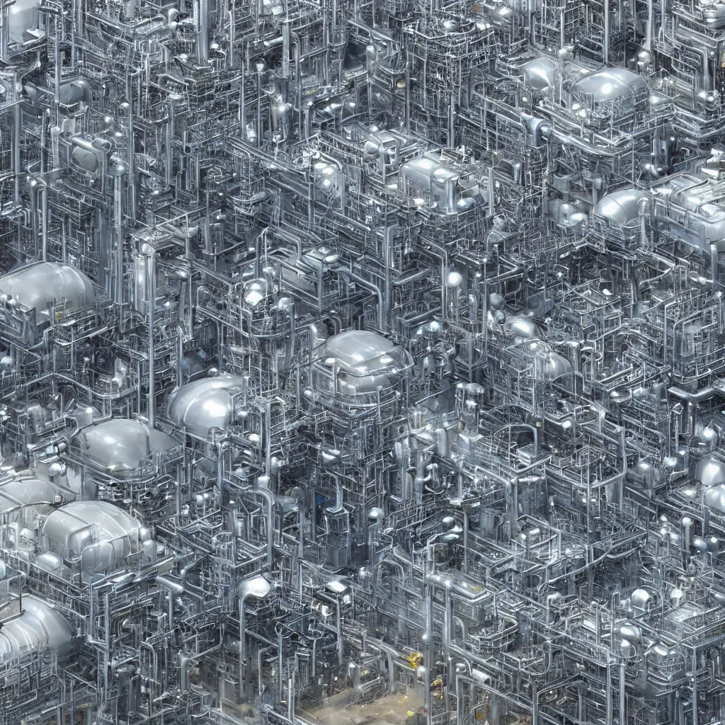 Prompt: a futuristic refinery made of chrome