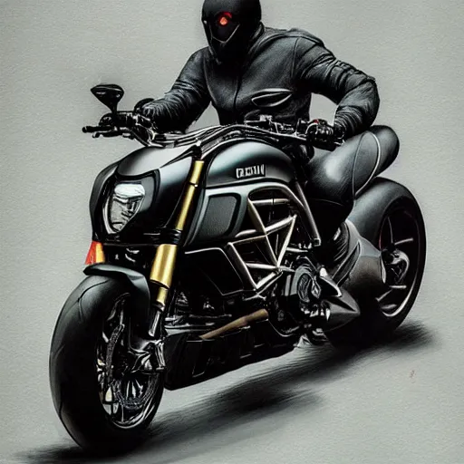 Image similar to ducati diavel. dark colors. menacing. haunting. frightening. trending on artstation. award winning. artgem. greg rutkowski. beksinski. extremely detailed. 4 k.