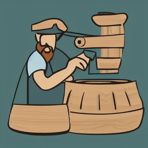 Image similar to bearded man turning bowl on woodlathe, machinery, vector art, simple, clean, monochromatic, woodturning