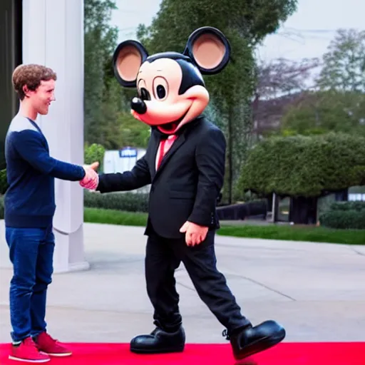 Image similar to Mark Zuckerberg happy to meet Mickey