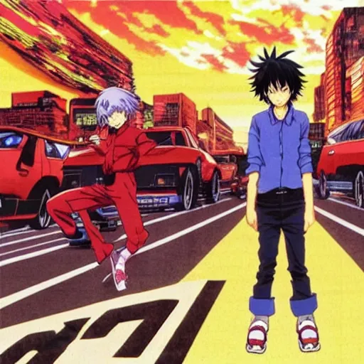 Image similar to anime visual, akira, highway during gang war