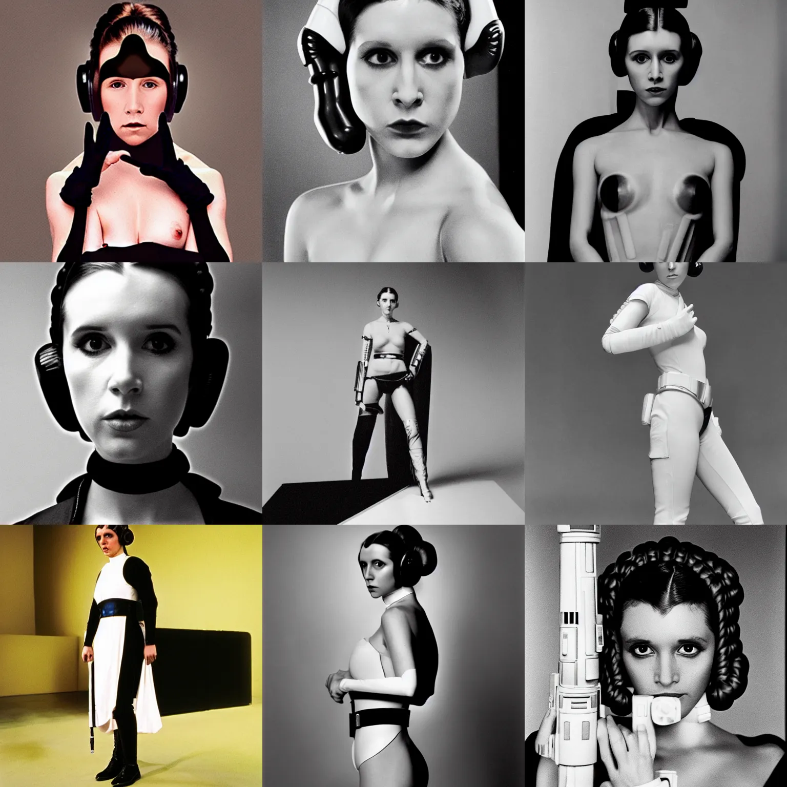 Prompt: a model photograph of princess leia by hartmut newton