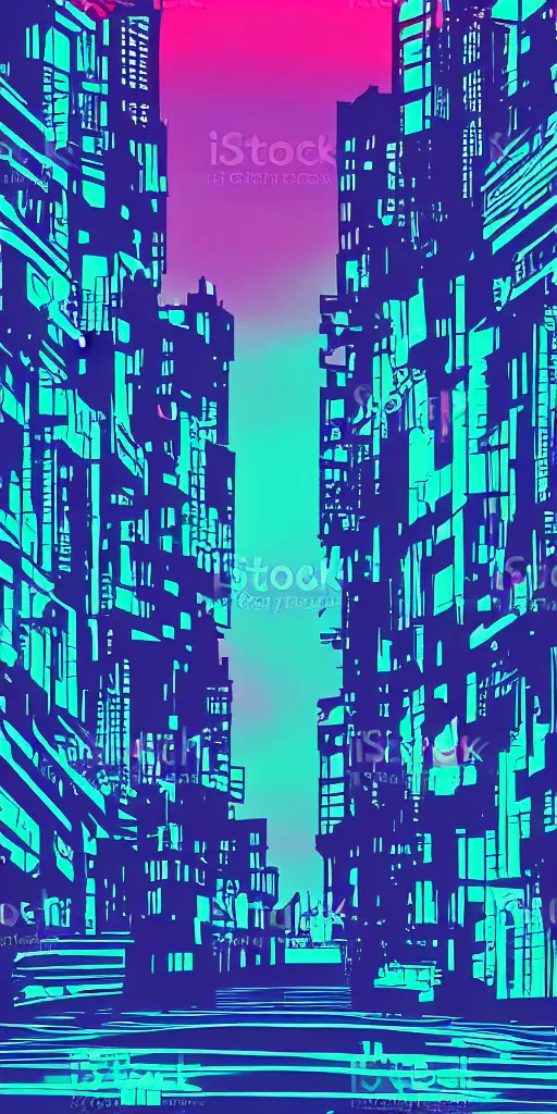 Image similar to a beautiful sunset, 2d minimalist vector art, high contrast neon cyberpunk palette, hd phone wallpaper