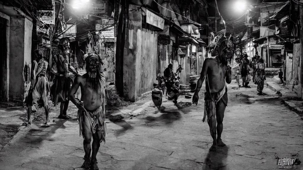 Prompt: khyah nepali demon roaming the streets of kathmandu at night, moonlight, scary looking