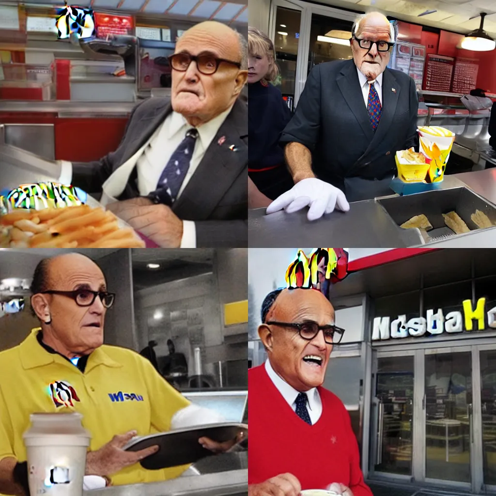 Prompt: Rudy Giuliani working at McDonalds