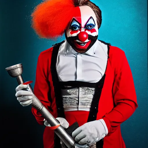 Image similar to studio photo of a clown with a bong, studio portrait