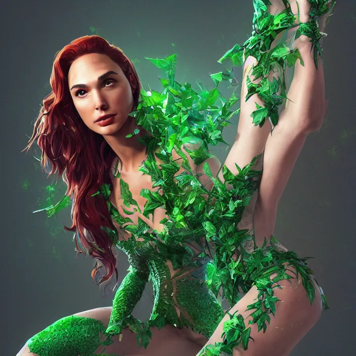 Prompt: portrait of Gal Gadot as a Poison Ivy in Batman & Robin 1997. intricate artwork. by Tooth Wu, wlop, beeple, dan mumford. octane render, trending on artstation, greg rutkowski very coherent symmetrical artwork. cinematic, hyper realism, high detail, octane render, 8k