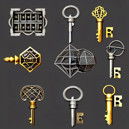 Prompt: a metal key for the cage, 3d game object, dragon shape, rpg game inventory item, low poly