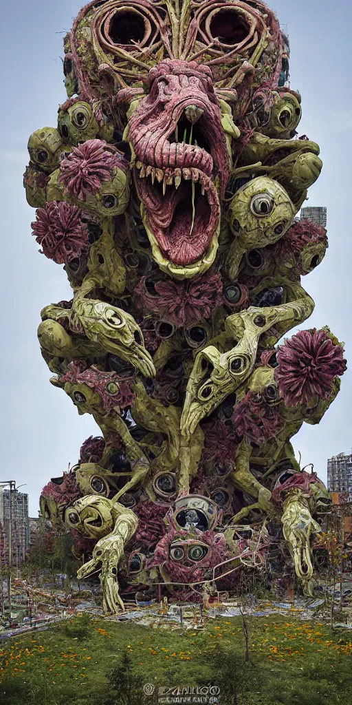 Prompt: colossal grotesque prehistoric psyhedelic alien predator flower made from best unfulfilled mankind projects in the middle of abandoned post soviet constructivist cityscape, Stalinist architecture, ultradetailed, Intricate by Hayao Miyazaki and Josan Gonzalez and Makoto Shinkai and Giuseppe Arcimboldo and Wes Anderson