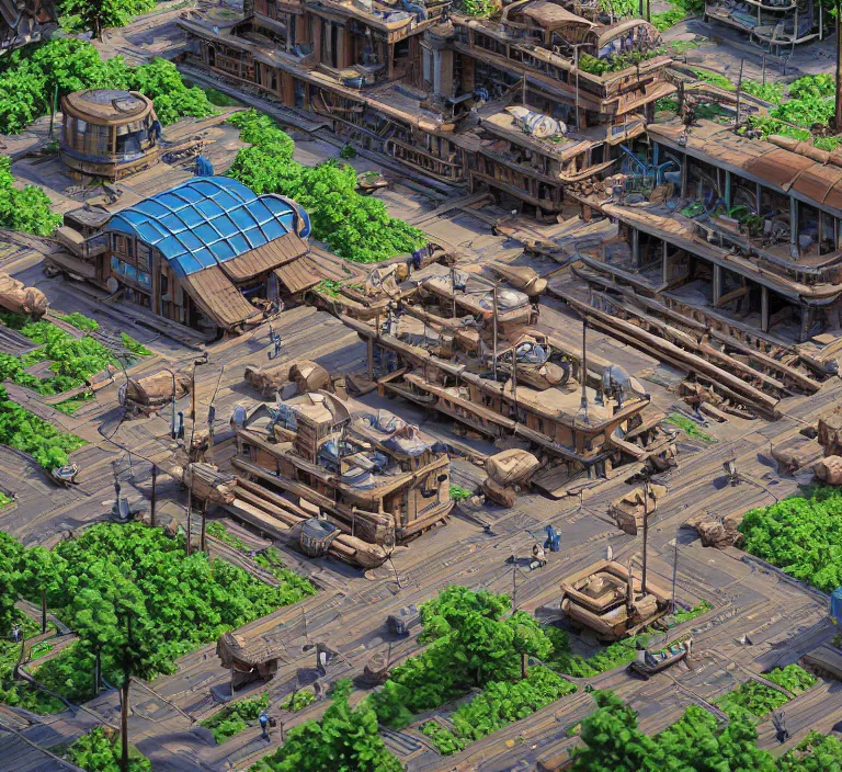 Image similar to hyperrealism photography hyperrealism concept art of highly detailed beavers builders that building highly detailed futuristic ( 1 0 5 0 0 year ) city by wes anderson and hasui kawase and scott listfield sci - fi style hyperrealism rendered in blender and octane render volumetric natural light