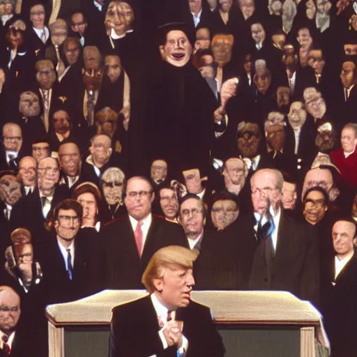 Prompt: a muppet giving presidential inauguration speech, at podium, realism, stunning photo - quality, movie - quality,