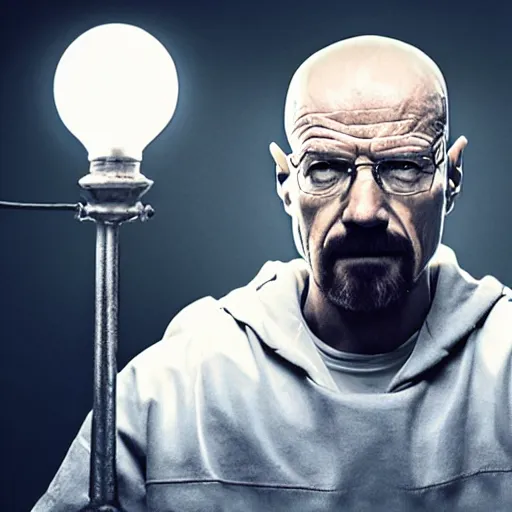 Prompt: walter white angrily strangling a lamp