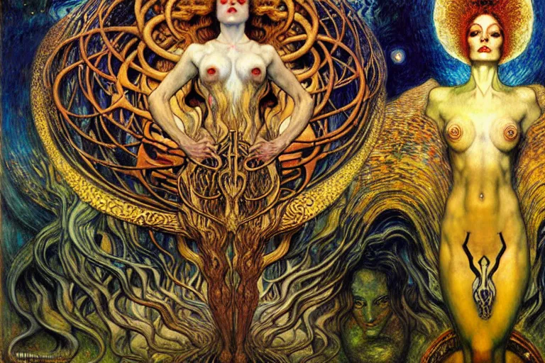 Image similar to Divine Chaos Engine by Karol Bak, Jean Delville, William Blake, Gustav Klimt, and Vincent Van Gogh, symbolist, visionary