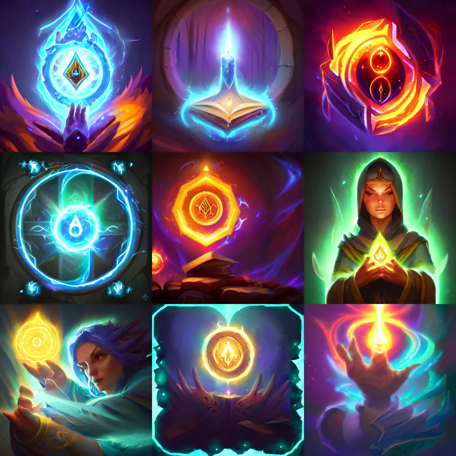 Prompt: holy light spell, magical energy, hearthstone coloring style, fantasy game spell icon, by greg rutkowski
