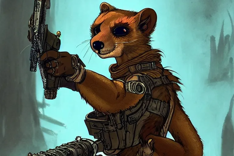 Image similar to a good ol'weasel fursona ( from the furry fandom ), heavily armed and armored facing down armageddon in a dark and gritty version from the makers of mad max : fury road. witness me.